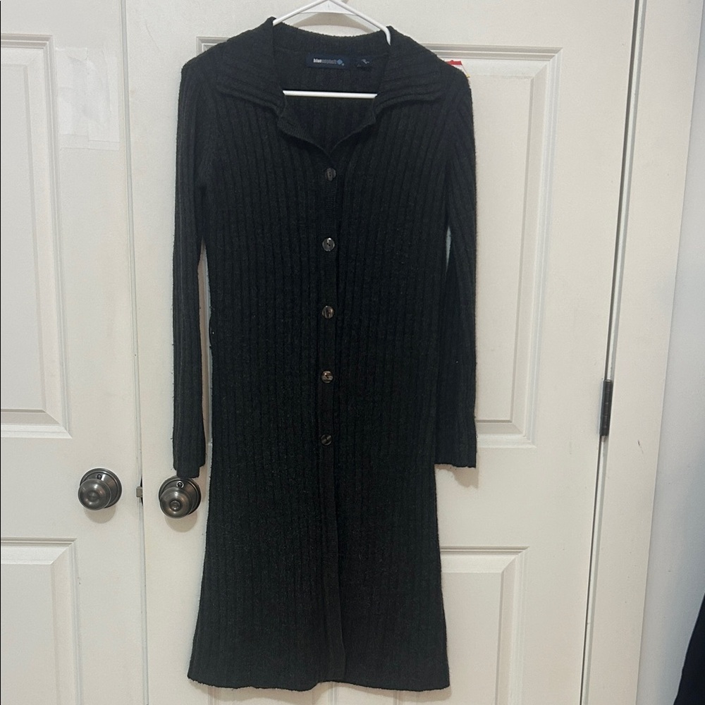 Blue Asphalt Knit Ribbed Long Sleeve Sweater Dress size medium grey button down